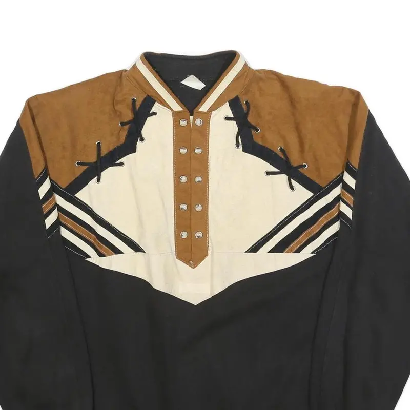 Mens Black & Brown Cotton Blend Collared Sweatshirt L Vintage Style Casual 2