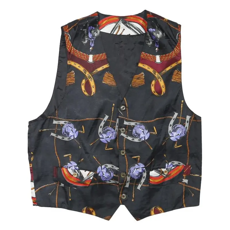 Mens Black & Burgundy Horsebit Print Button Jacket Xs Polyester Blend Stylish 1