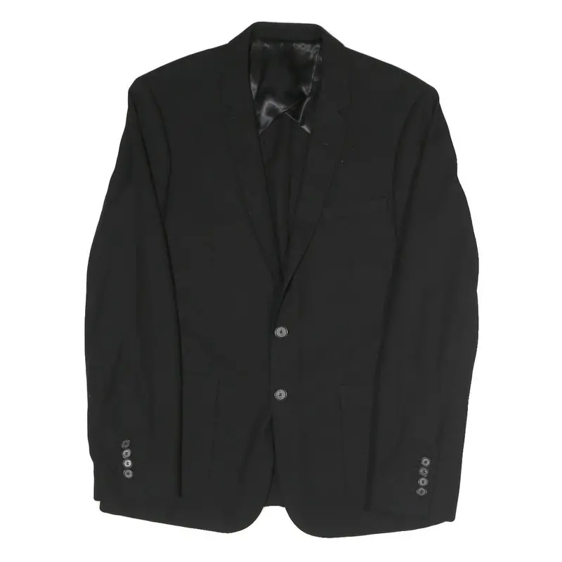 Mens Black Classic Jacket M Polyester Blend Plain Button Closure Formal Wear 1
