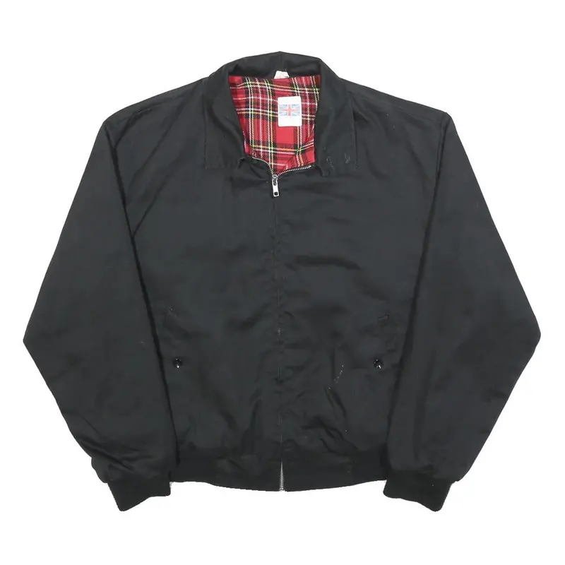 Mens Black Cotton Blend Bomber Jacket S Plain Zip Casual Lightweight Outerwear 1