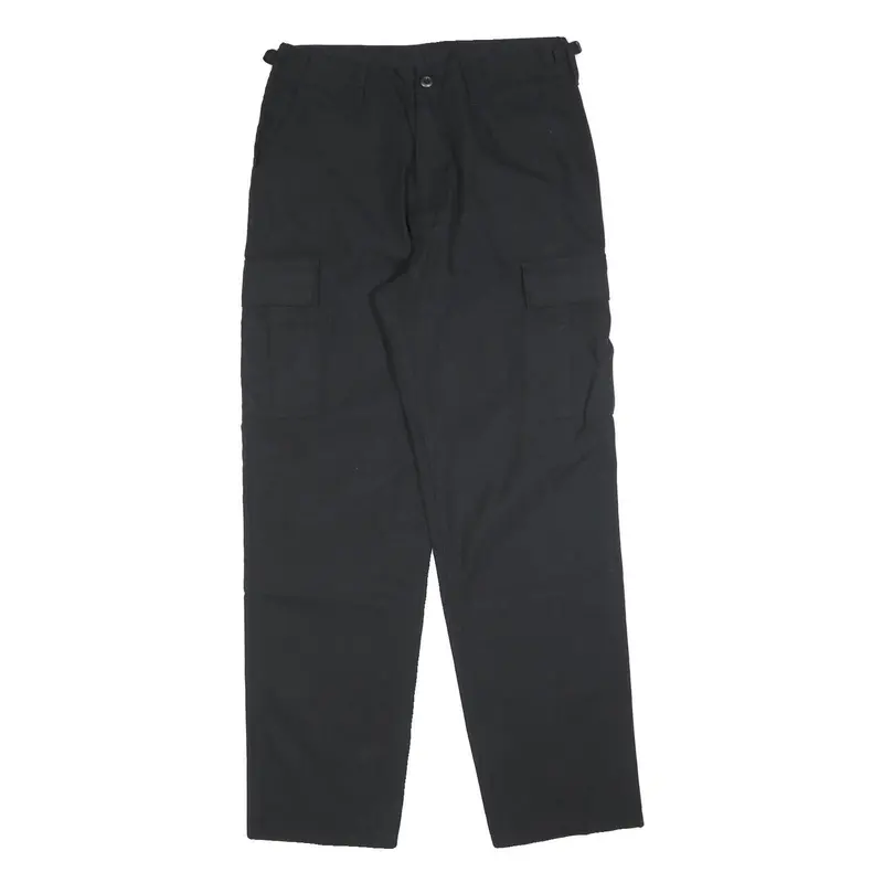Mens Black Cotton Blend Regular Fit Cargo Trousers W30 L32 Workwear Utility Zip 1