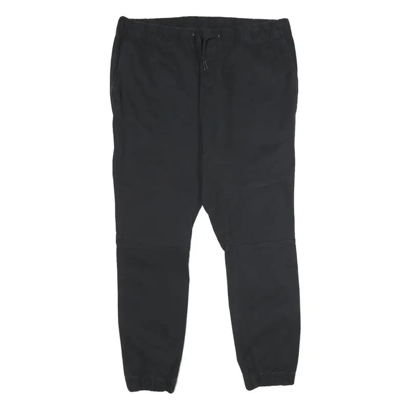 Mens Black Cotton Blend Regular Fit Drawstring Jogger Trousers W36 L30 Casual 1