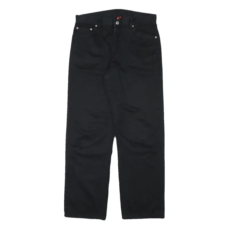 Mens Black Cotton Blend Regular Fit Straight Leg Trousers W32 L30 Classic Zip 1
