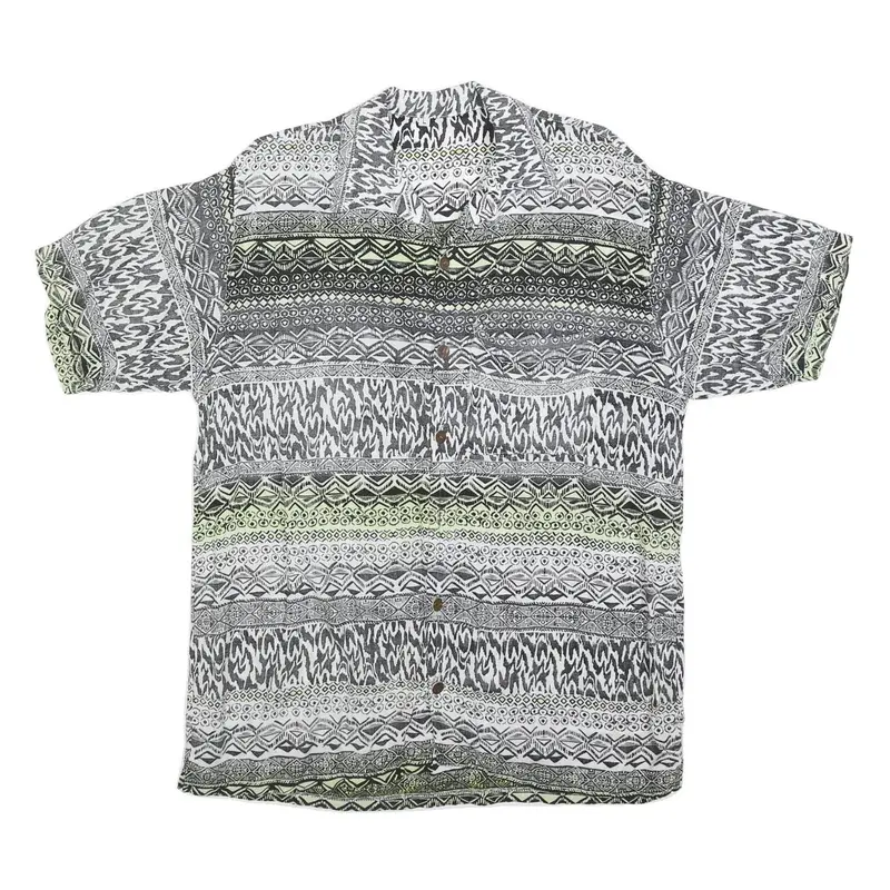 Mens Black & Cream Patterned Viscose Shirt L Short Sleeve Casual Button Up 1
