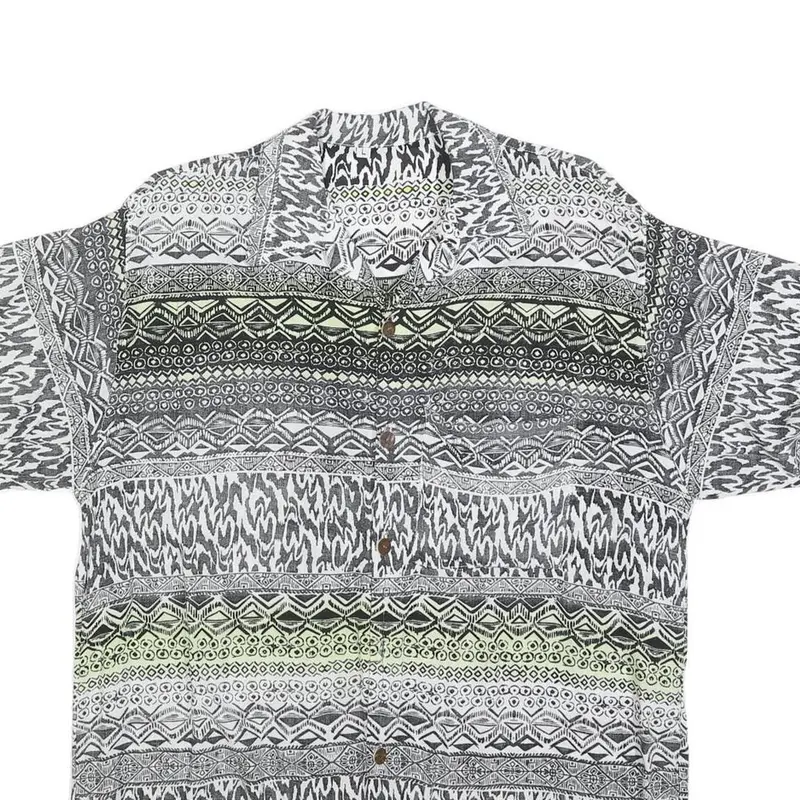 Mens Black & Cream Patterned Viscose Shirt L Short Sleeve Casual Button Up 2