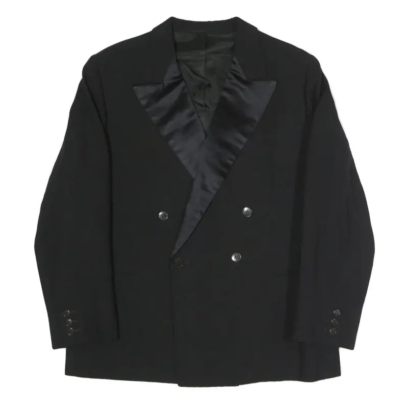 Mens Black Double Breasted Formal Jacket Xl Polyester Blend Satin Lapel Button 1