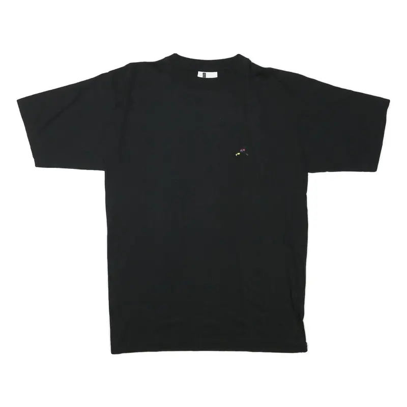 Mens Black Graphic T-Shirt L Short Sleeve Crew Neck Casual Cotton Blend 1