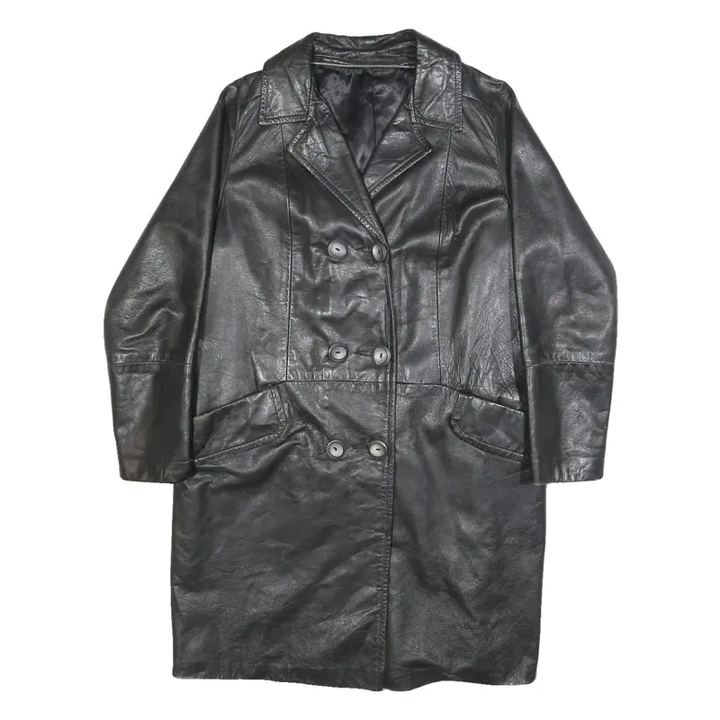 Mens Black Leather Button Jacket S Plain Classic Fit Long Sleeve Outerwear 1