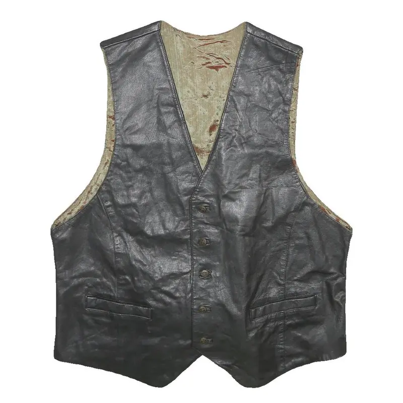 Mens Black Leather Button Jacket Xl Plain Sleeveless Waistcoat Stylish 1