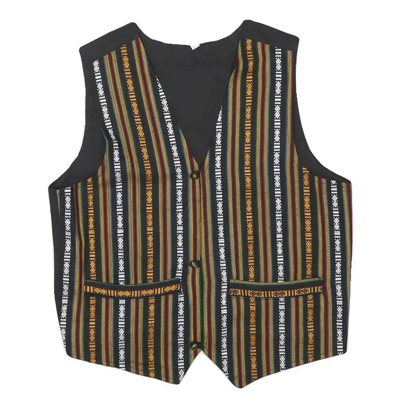 Mens Black & Multi Stripe Cotton Blend Woven Sleeveless Button Jacket S Regular 1