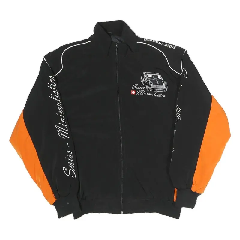 Mens Black & Orange Classic Mini Jacket M Polyester Blend Zip Track Style 1