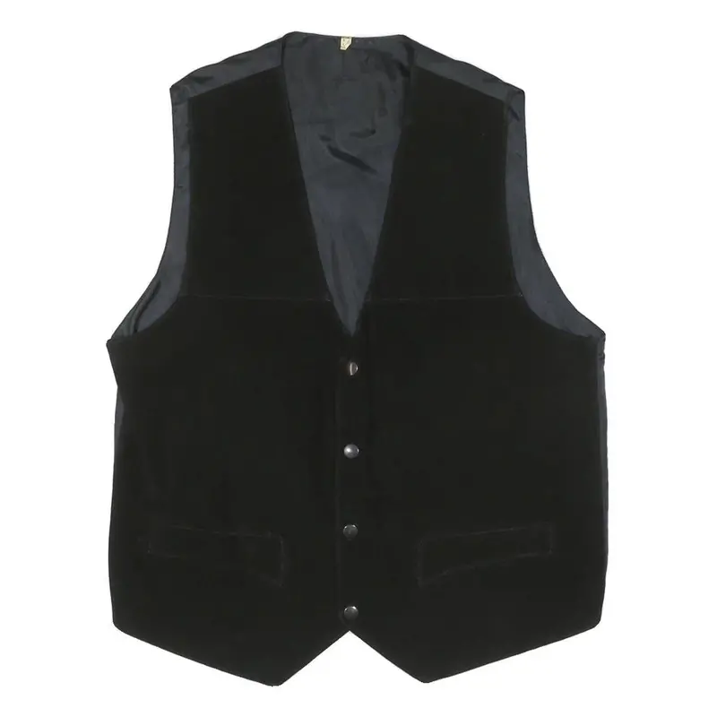 Mens Black Polyester Blend Button Jacket Vest M Plain Classic Casual Waistcoat 1