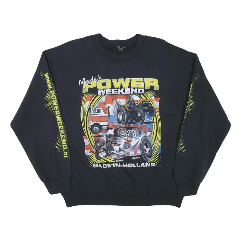 Mens Black Power Weekend Cotton Blend Crew Neck Sweatshirt M Pulling Event 1