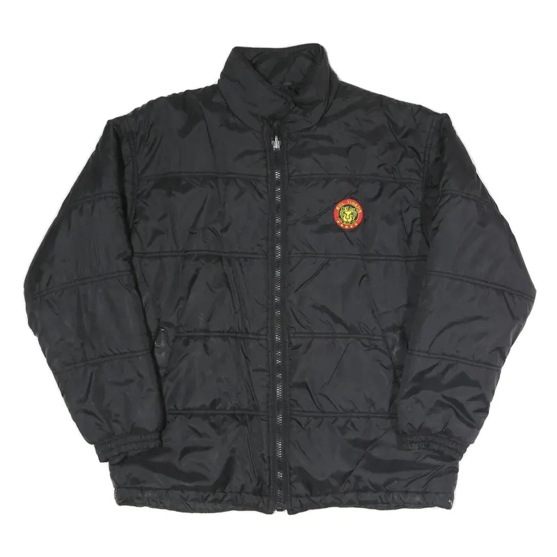 Mens Black Quilted Jacket Polyester Blend Tiger Logo L Zip Closure Stand-Up 1