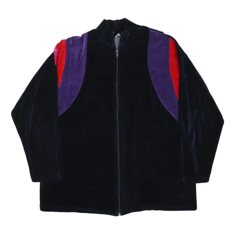 Mens Black Red & Purple Polyester Blend Zip Up Jacket L Velvet Colourblock 1