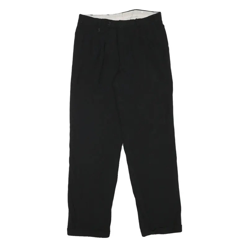 Mens Black Relaxed Fit Polyester Blend Trousers W29 L30 Zip Closure Plain Casual 1