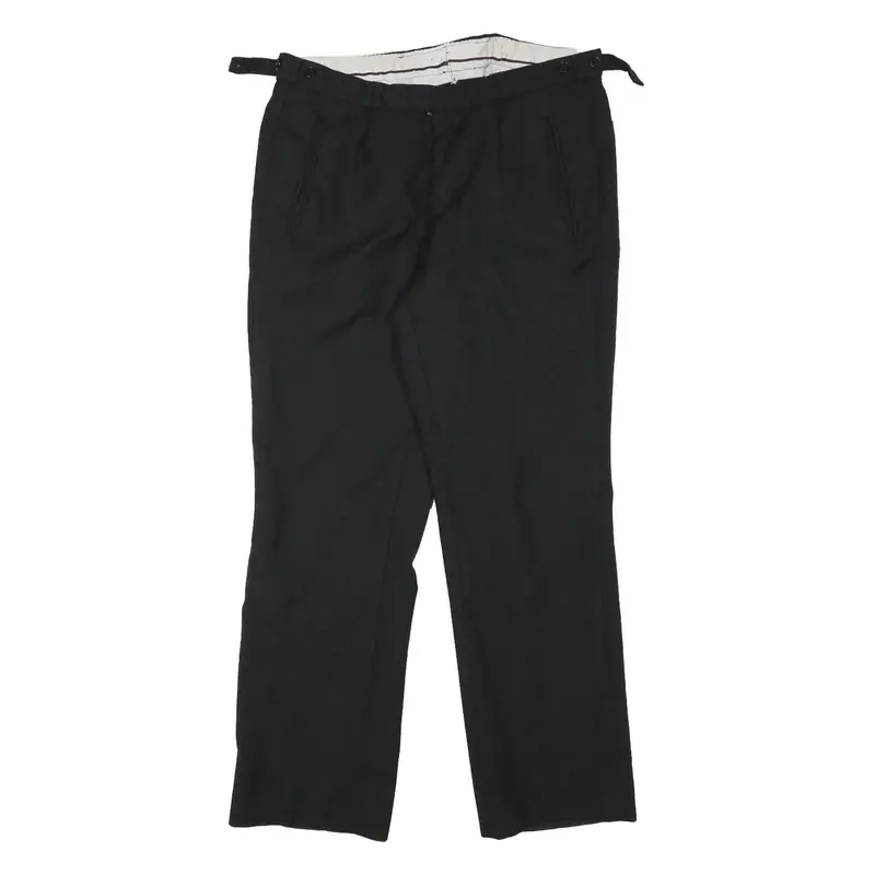 Mens Black Wool Blend Regular Fit Trousers W31 L27 Formal Workwear Zip Closure 1