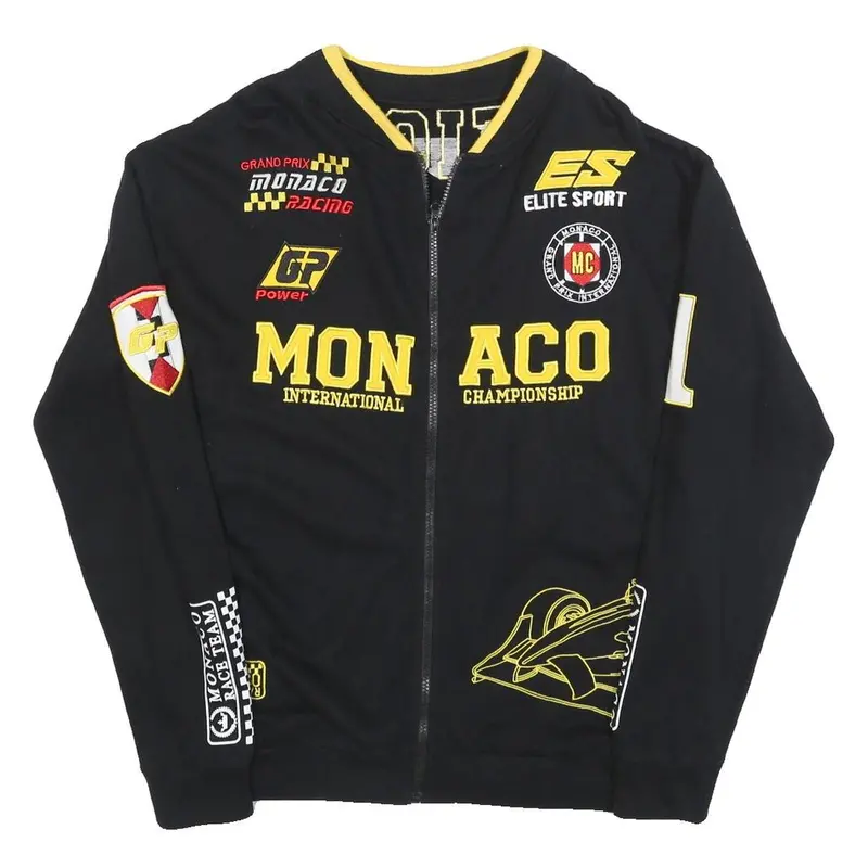 Mens Black Yellow Monaco Grand Prix Zip Jacket Cotton L Racing Graphic 1