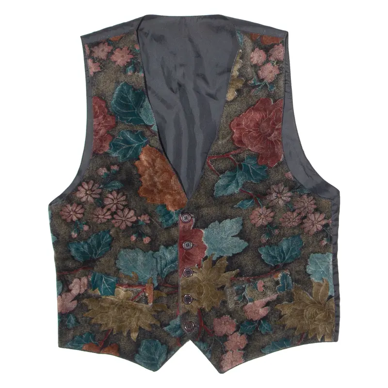 Mens Blazer Waistcoat Brown Velvet 90S Floral Xs 1