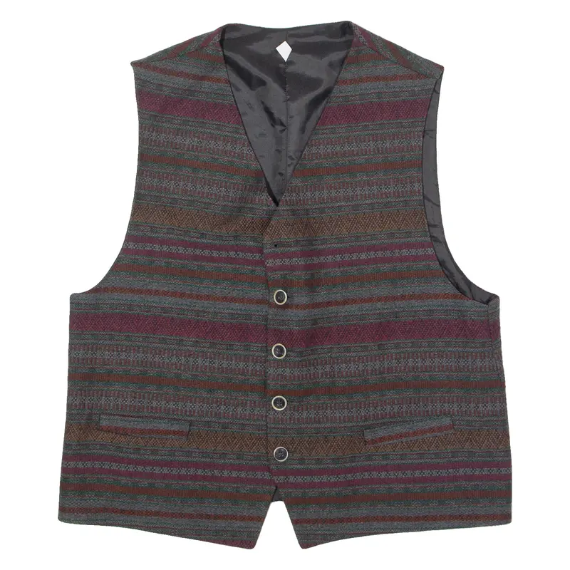 Mens Blazer Waistcoat Grey 90S Striped Xl 1