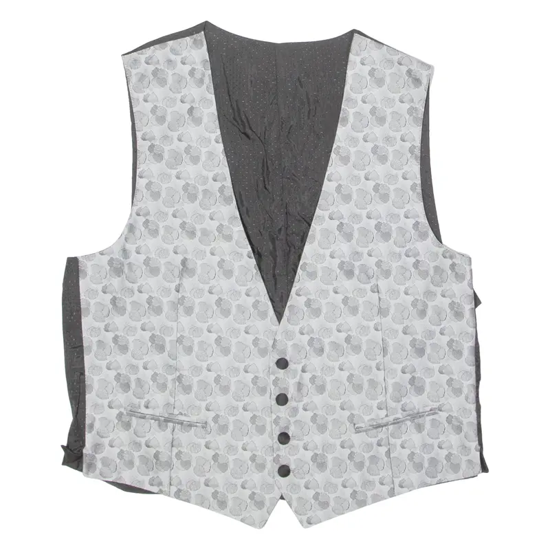 Mens Blazer Waistcoat Silver Floral L 1
