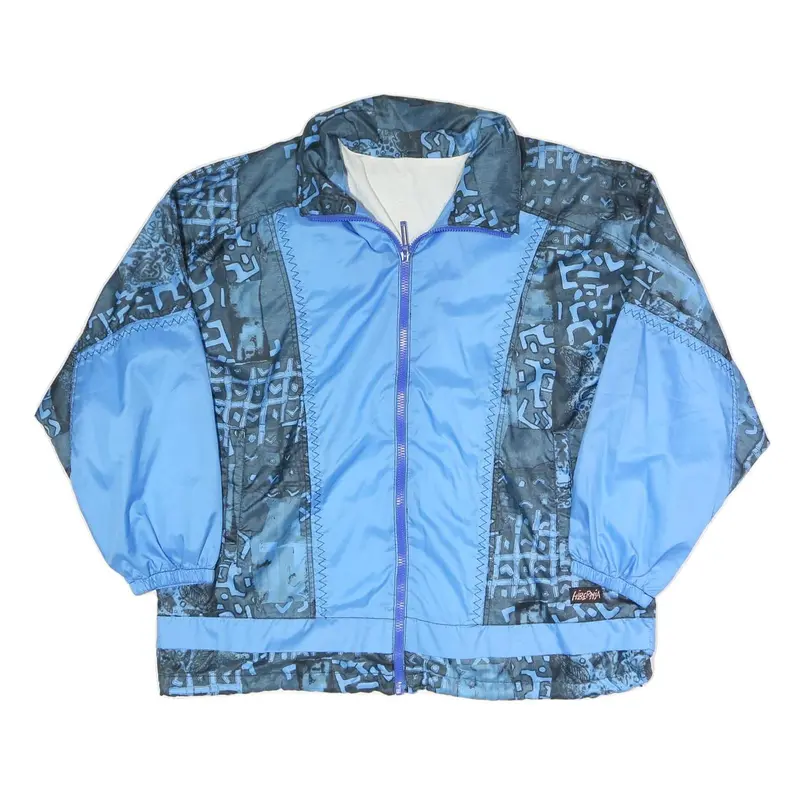 Mens Blue Black Crazy Pattern Lightweight Zip Up Polyester Blend Jacket L 1