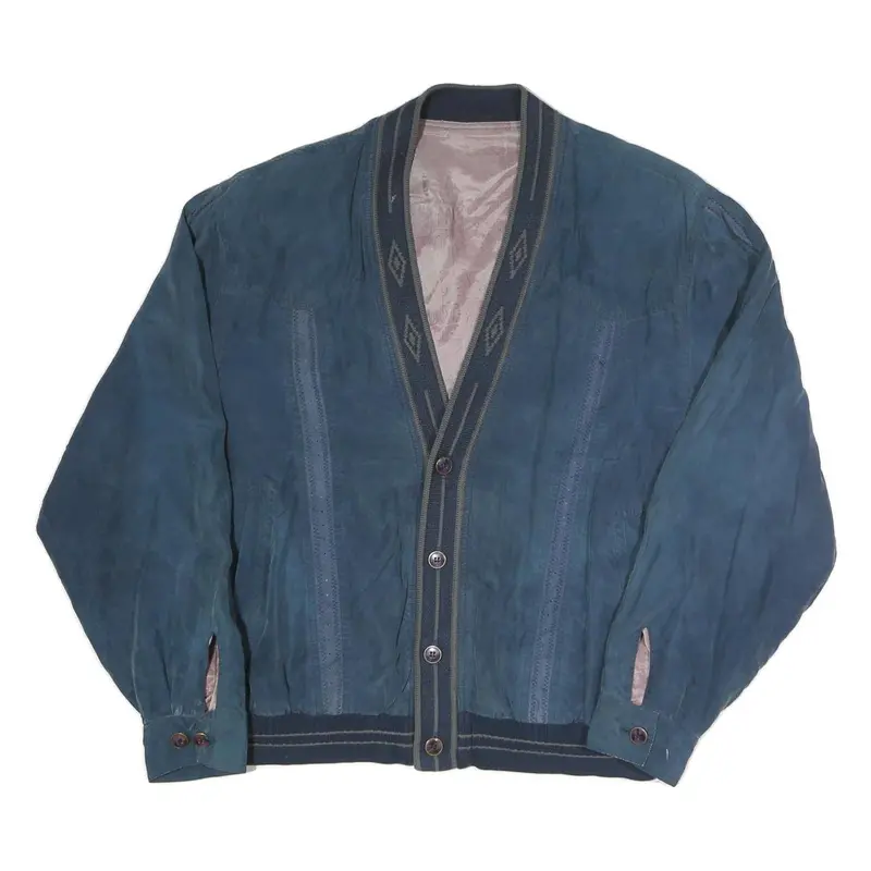 Mens Blue Button Jacket L Polyester Blend Plain Casual Style 1