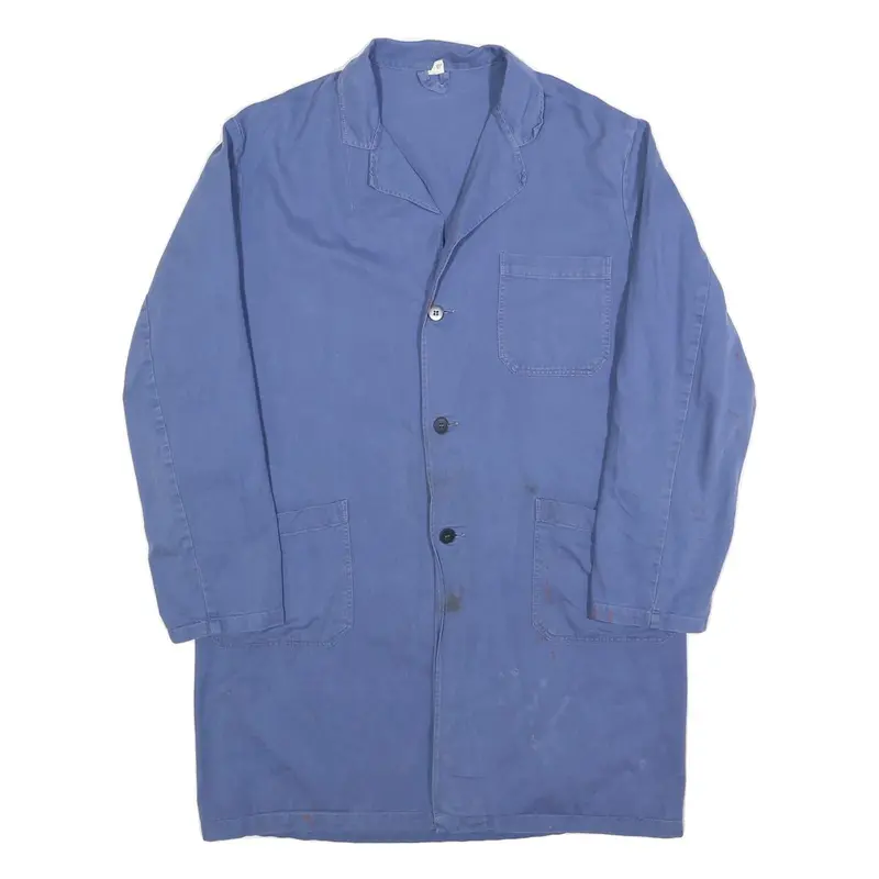 Mens Blue Cotton Blend Button Jacket M Plain Casual Workwear 1