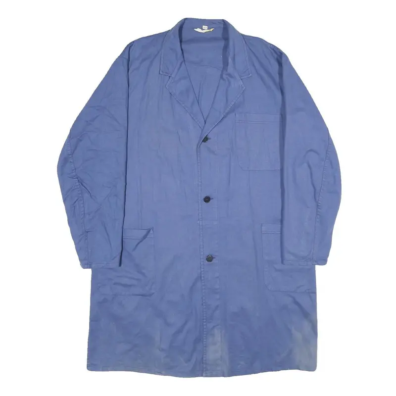 Mens Blue Cotton Button Jacket 2Xl Classic Plain Long Sleeve Workwear 1