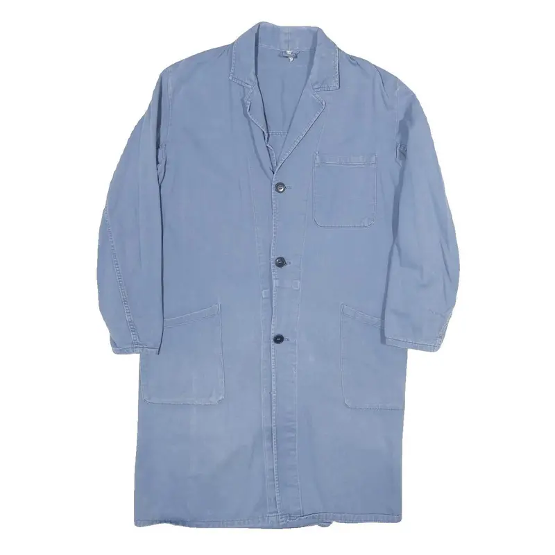Mens Blue Cotton Button Jacket M Long Sleeve Classic Fit Plain Casual Workwear 1