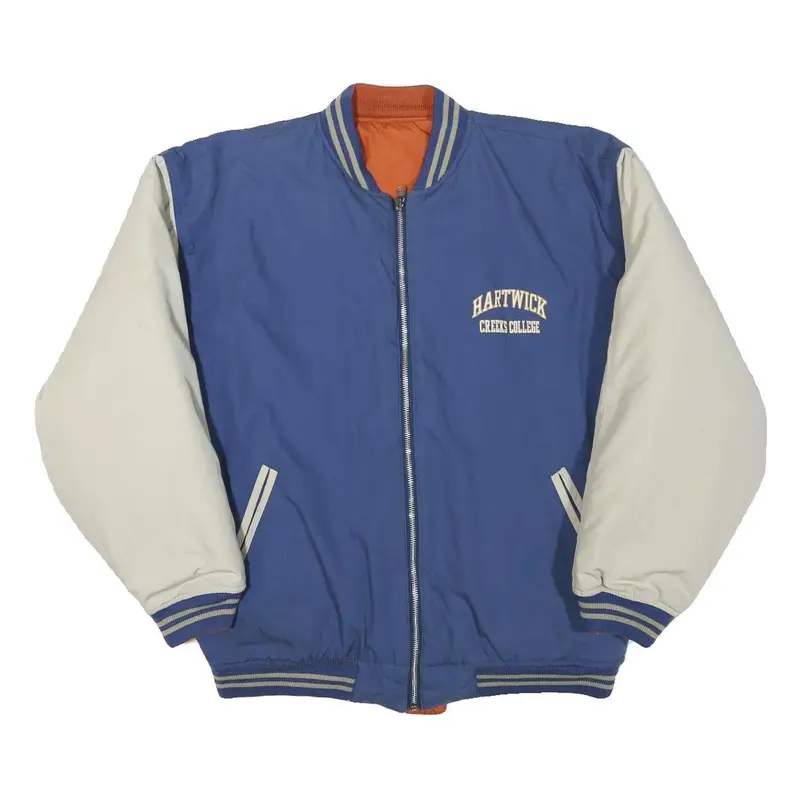 Mens Blue & Cream Hartwick Creeks College Bomber Jacket L Polyester Blend Zip 1