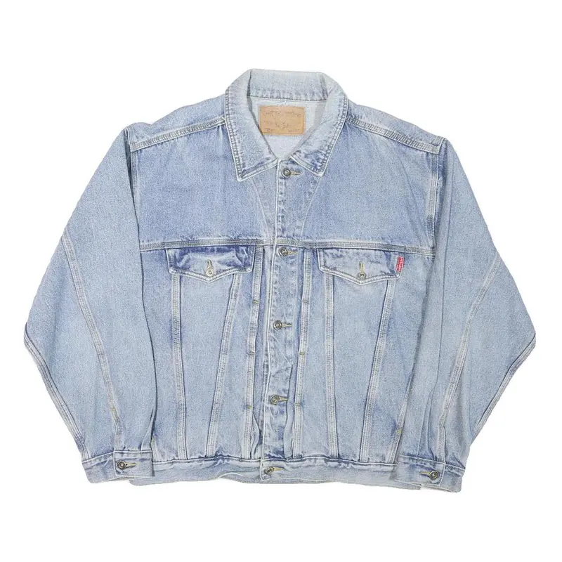 Mens Blue Denim Jacket L Cotton Blend Classic Fit Button Closure Long Sleeve 1