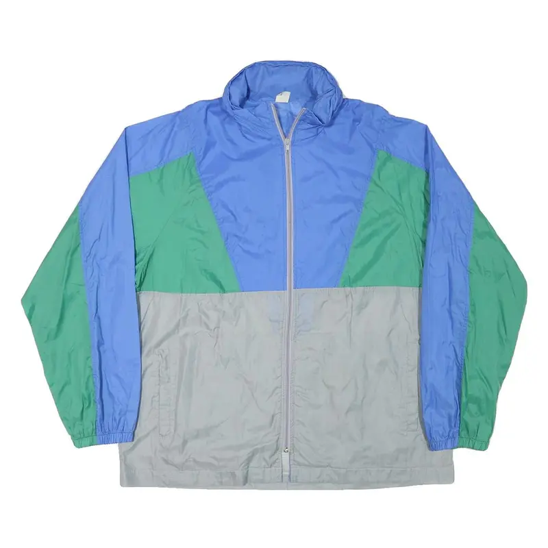 Mens Blue & Green Colourblock Zip Up Lightweight Polyamide Jacket L Windbreaker 1