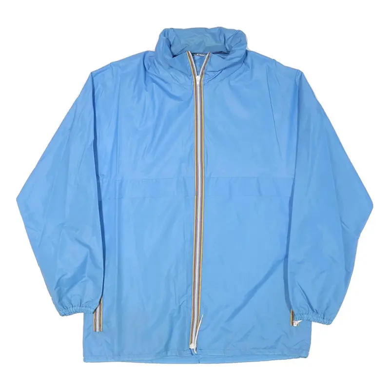 Mens Blue Lightweight Nylon Zip-Up Jacket L Plain Casual Outdoor Windbreaker 1