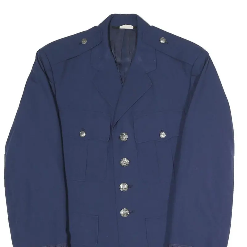 Mens Blue Military Jacket S Polyester Blend Button Plain Classic Uniform Style 2