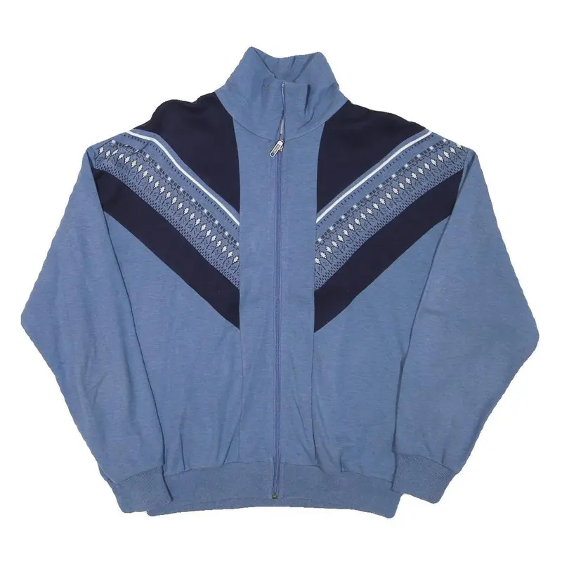 Mens Blue & Navy Pattern Cotton Blend Jacket L Zip Casual Retro Style 1