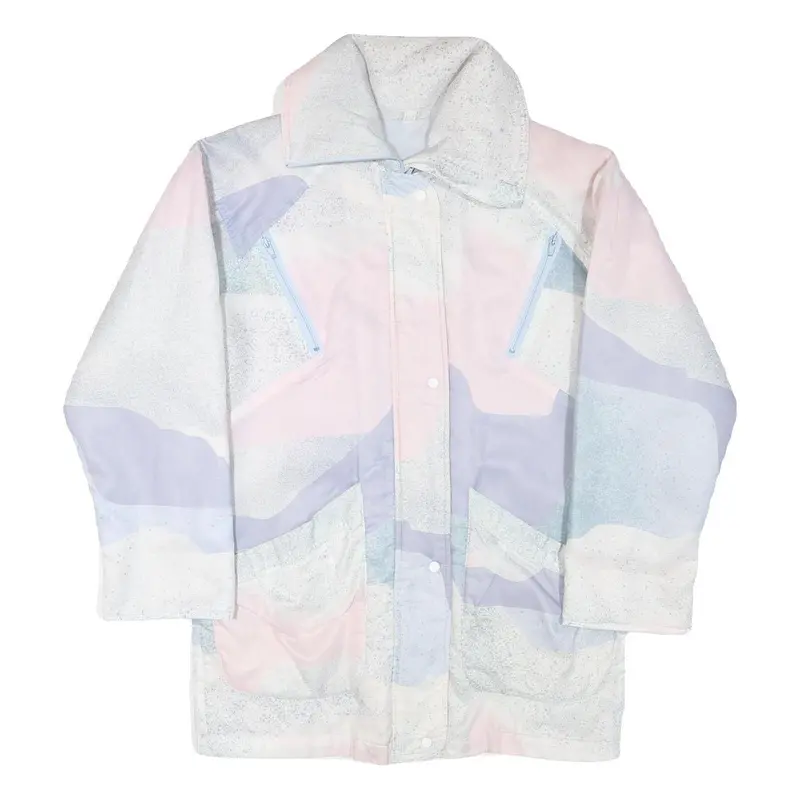 Mens Blue Pink White Abstract Pattern Jacket L Polyester Blend Button Closure 1
