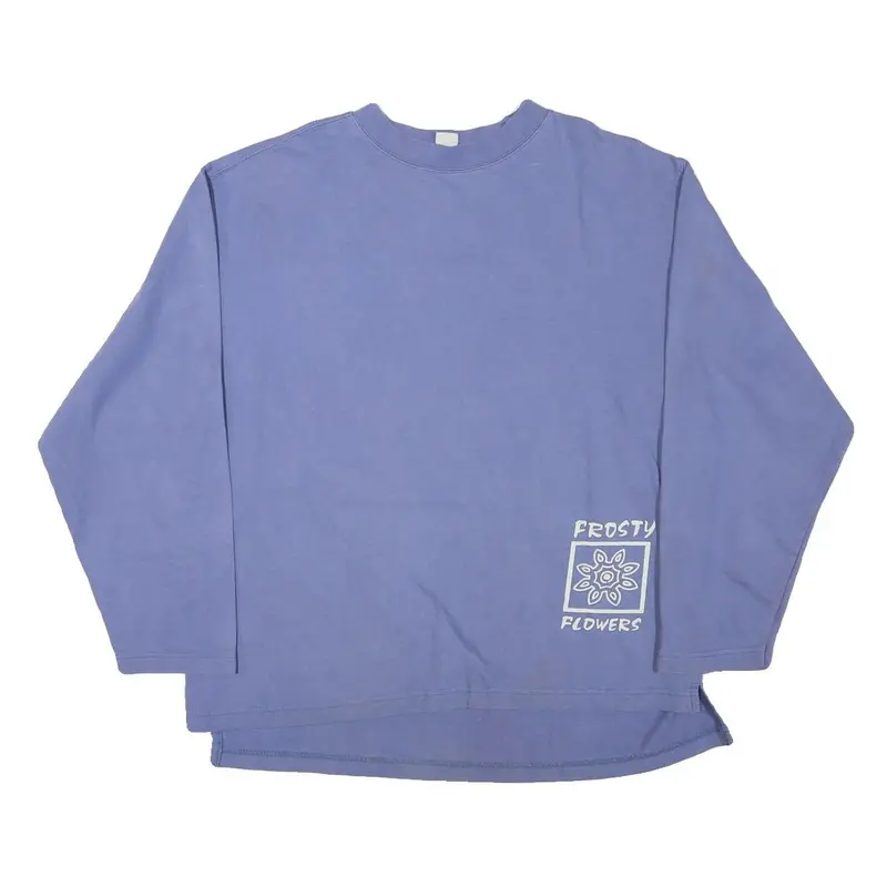 Mens Blue Sweatshirt Frosty Flowers Crew Neck L Cotton Blend Casual Pullover 1