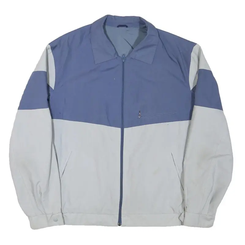 Mens Blue & White Casual Zip Jacket L Polyester Blend Colourblock Pocket 1
