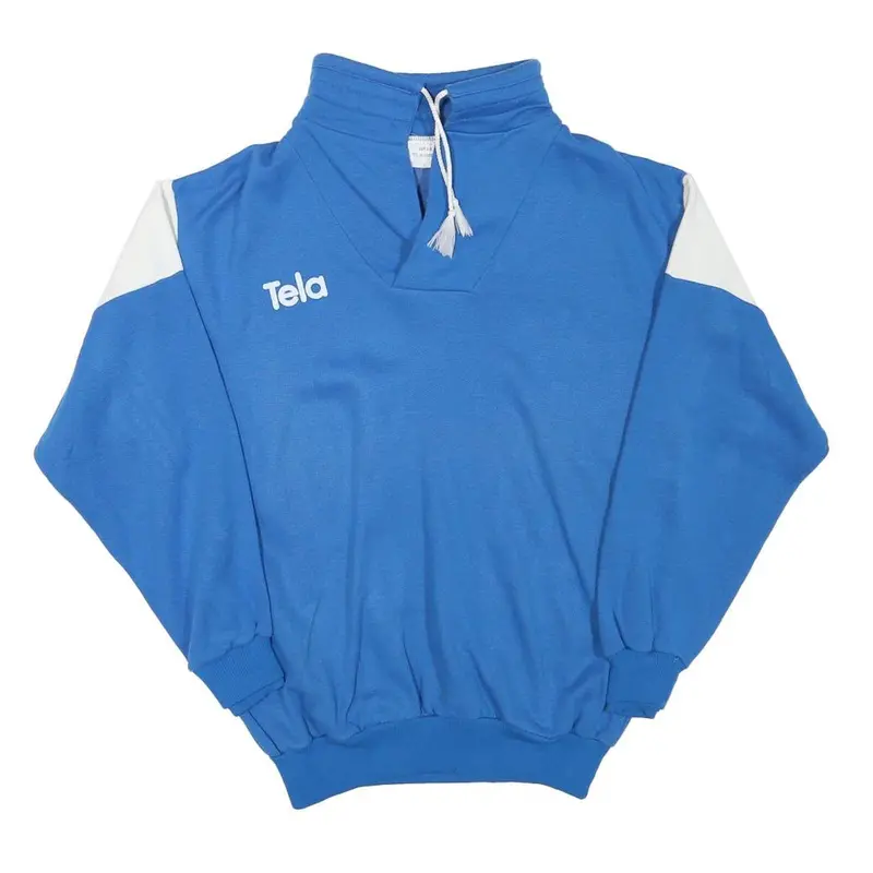 Mens Blue & White Tela Polyester Blend Sweatshirt S Pullover Drawstring Neck 1