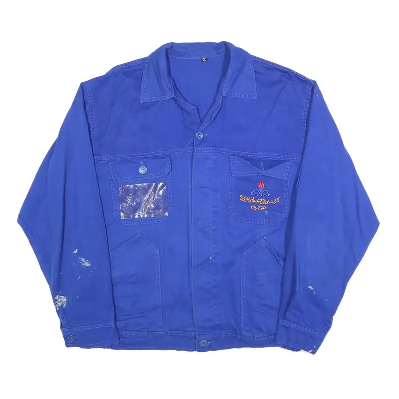 Mens Blue Workwear Button Jacket Xl Cotton Plain Utility Casual Durable 1