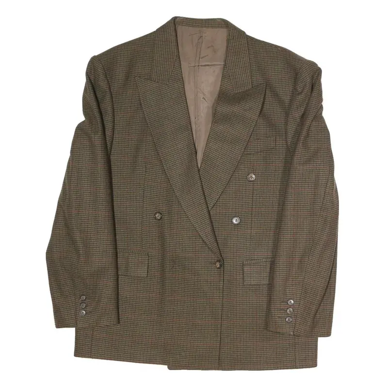 Mens Brown Check Button Jacket Xl Polyester Blend Classic Formal Blazer 1