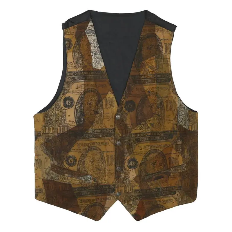Mens Brown Polyester Blend Waistcoat M Patterned Button Closure Casual Vest 1