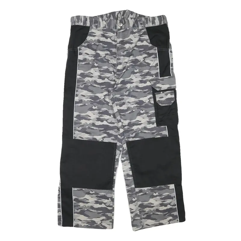 Mens Cotton Blend Grey Camouflage Black Panel Relaxed Cargo Trousers W35 L26 1