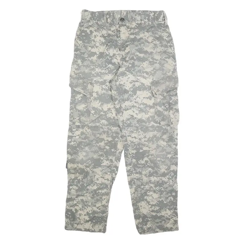 Mens Cotton Blend Grey Camouflage Regular Cargo Trousers W28 L30 Durable Button 1