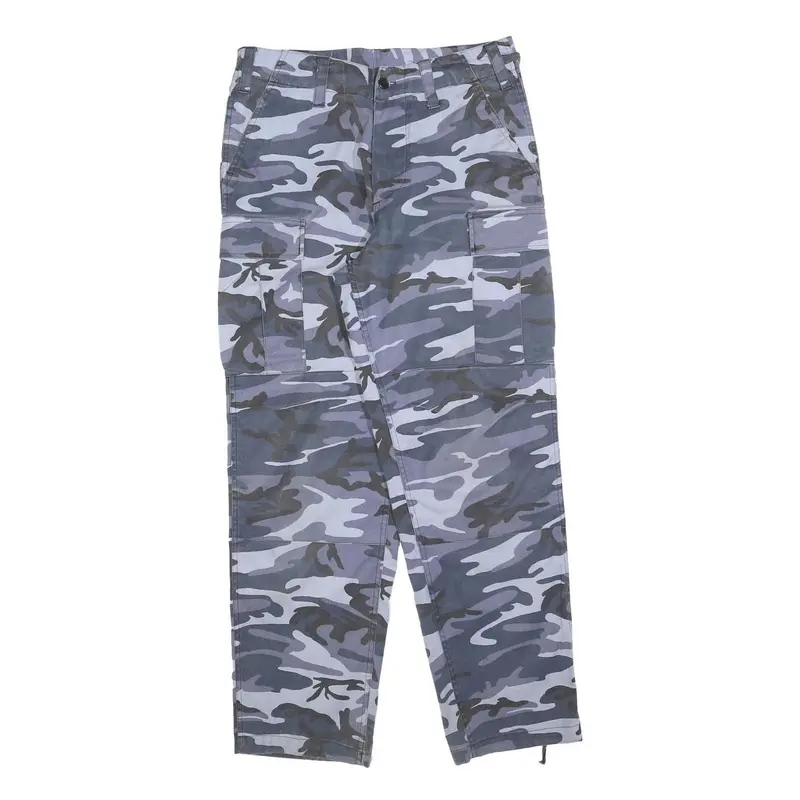 Mens Cotton Blend Grey Camouflage Regular Fit Cargo Trousers W32 L30 Button 1