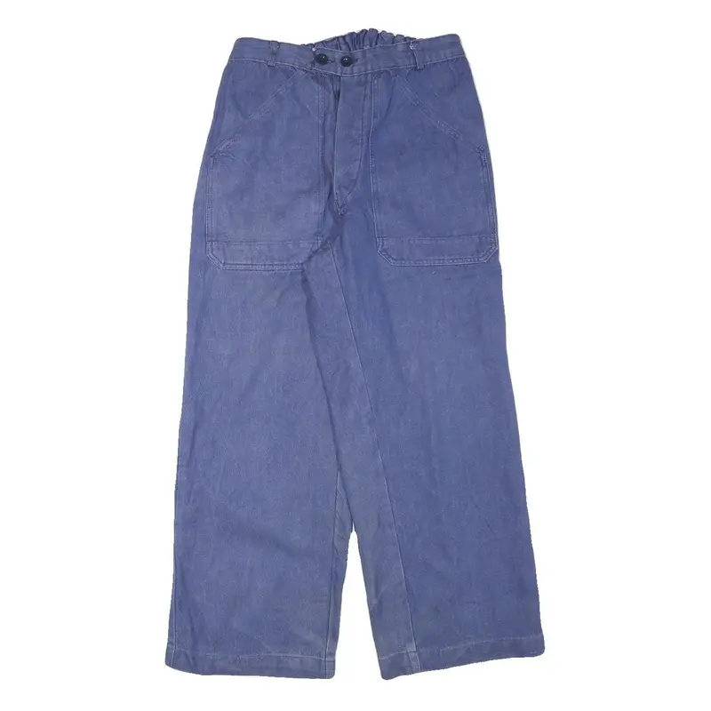 Mens Cotton Blend Relaxed Blue Casual Trousers W27 L26 Button Closure Wide Leg 1