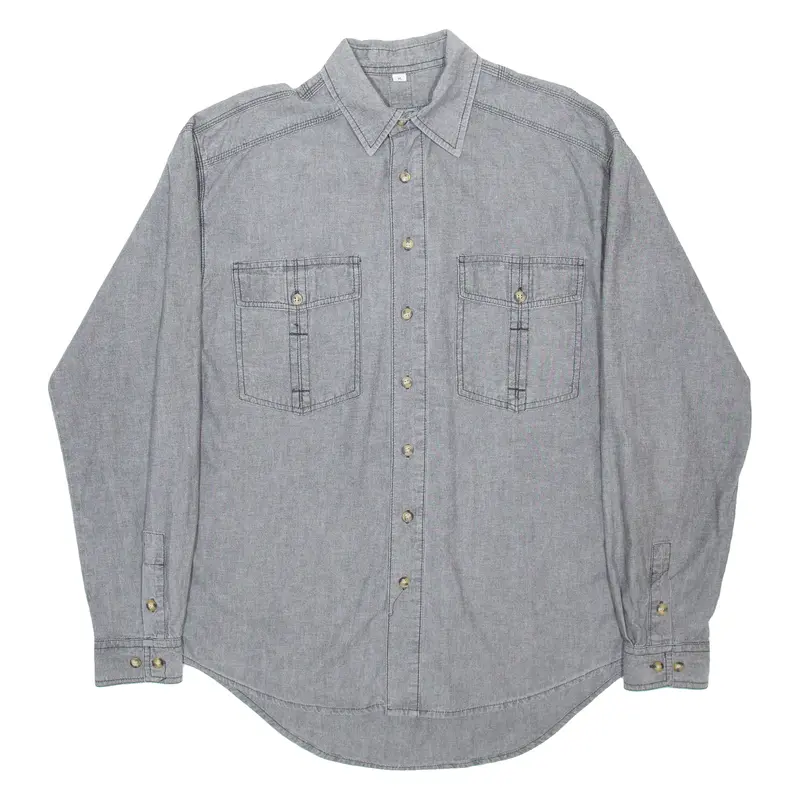 Mens Denim Shirt Grey Long Sleeve M 1
