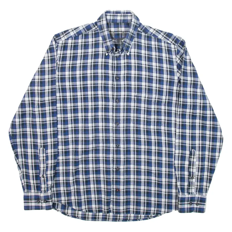 Mens Flannel Shirt Blue Check Long Sleeve S 1