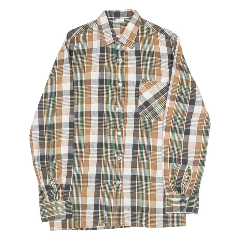Mens Flannel Shirt Brown Check Long Sleeve S 1